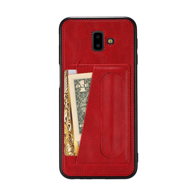 For Galaxy A6+ (2018) Shockproof PC + PU Protective Case with Spring Holder & Card Slot