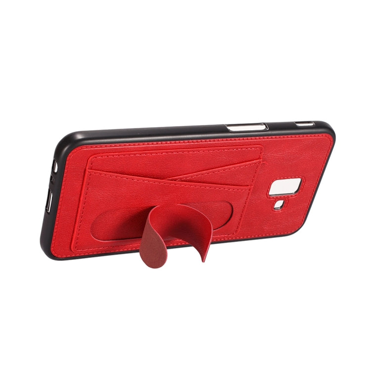 For Galaxy A6+ (2018) Shockproof PC + PU Protective Case with Spring Holder & Card Slot