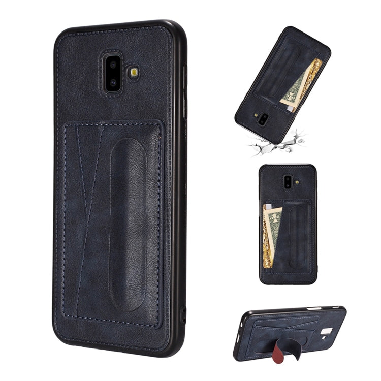 For Galaxy A6+ (2018) Shockproof PC + PU Protective Case with Spring Holder & Card Slot