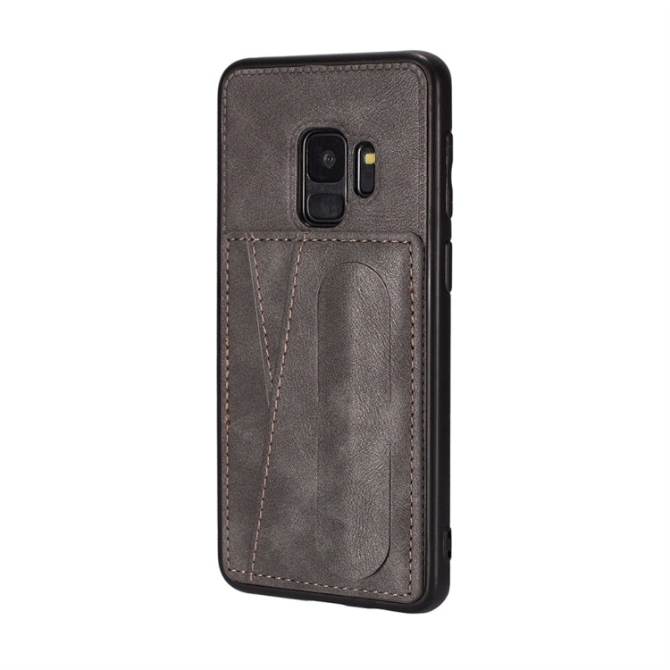 For Galaxy S9+ Shockproof PC + PU Protective Case with Spring Holder & Card Slot