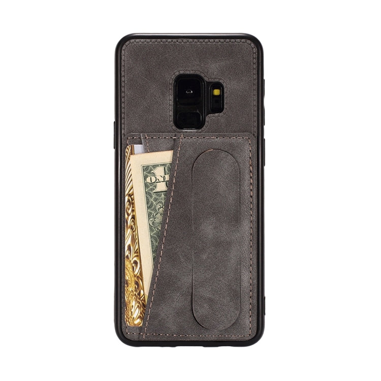For Galaxy S9+ Shockproof PC + PU Protective Case with Spring Holder & Card Slot