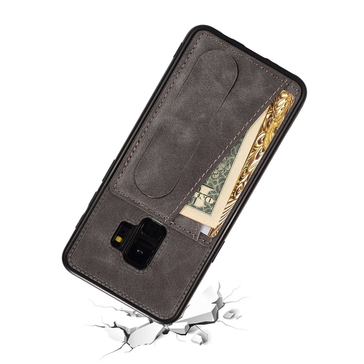 For Galaxy S9+ Shockproof PC + PU Protective Case with Spring Holder & Card Slot