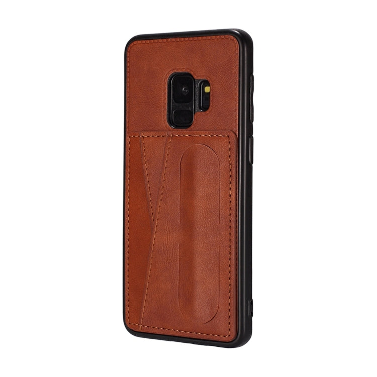 For Galaxy S9+ Shockproof PC + PU Protective Case with Spring Holder & Card Slot