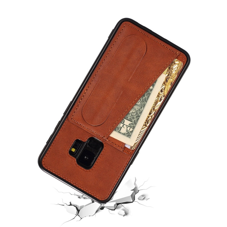 For Galaxy S9+ Shockproof PC + PU Protective Case with Spring Holder & Card Slot