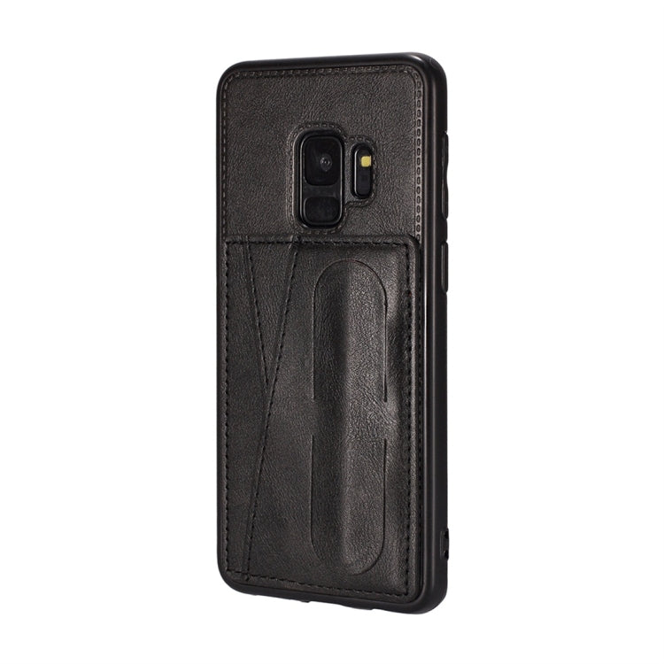 For Galaxy S9+ Shockproof PC + PU Protective Case with Spring Holder & Card Slot