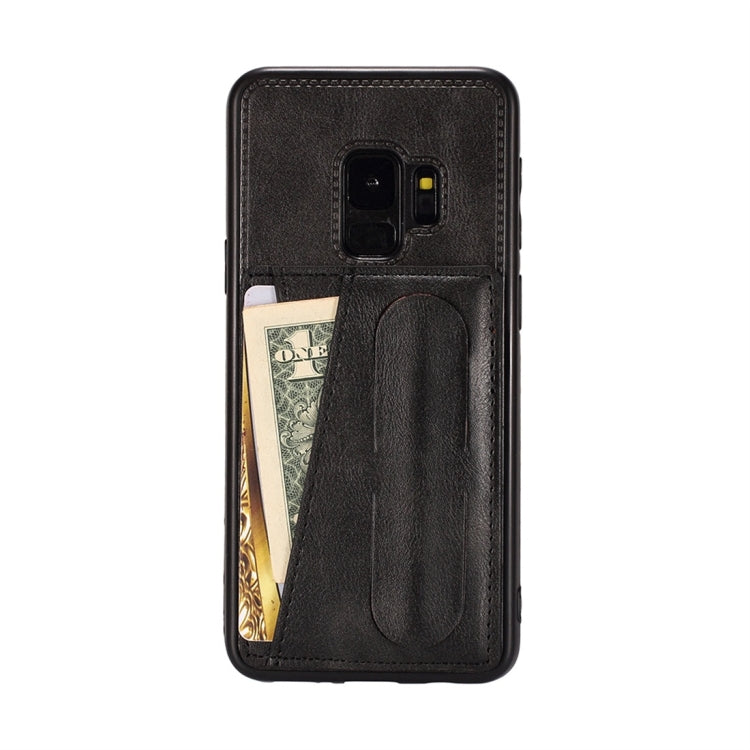 For Galaxy S9+ Shockproof PC + PU Protective Case with Spring Holder & Card Slot