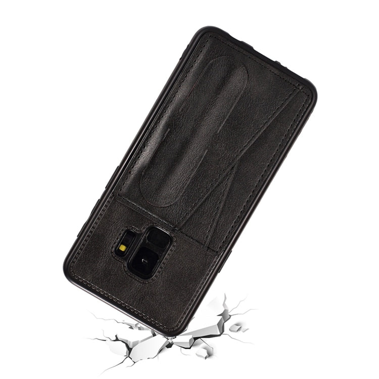 For Galaxy S9+ Shockproof PC + PU Protective Case with Spring Holder & Card Slot