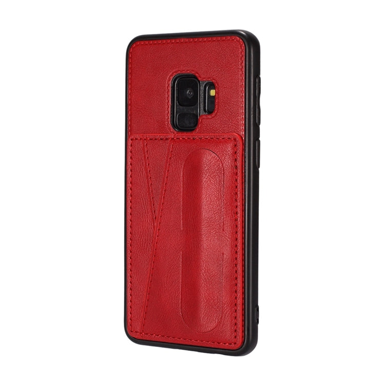 For Galaxy S9+ Shockproof PC + PU Protective Case with Spring Holder & Card Slot