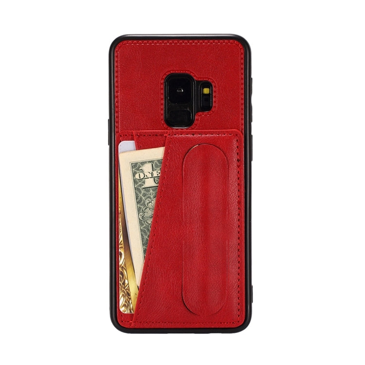 For Galaxy S9+ Shockproof PC + PU Protective Case with Spring Holder & Card Slot