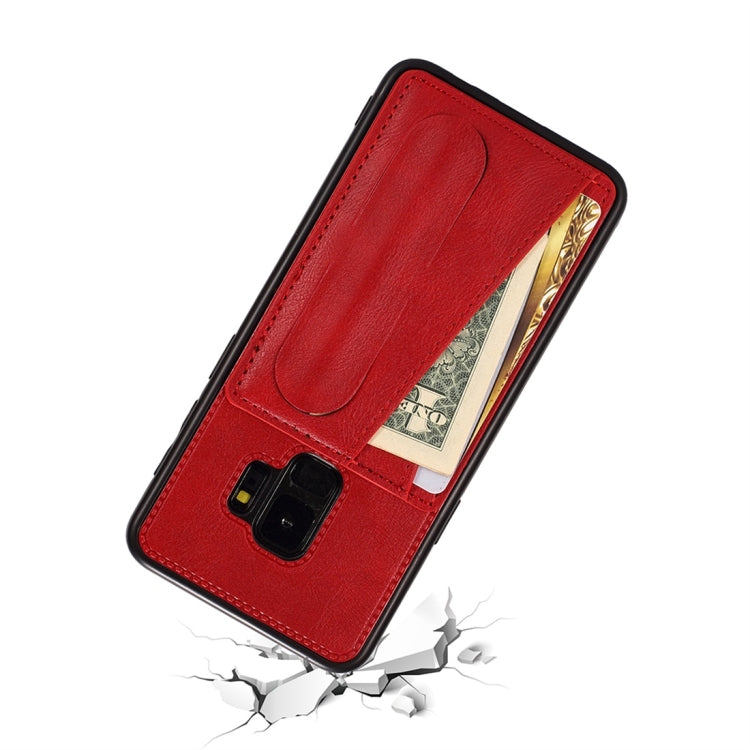 For Galaxy S9+ Shockproof PC + PU Protective Case with Spring Holder & Card Slot