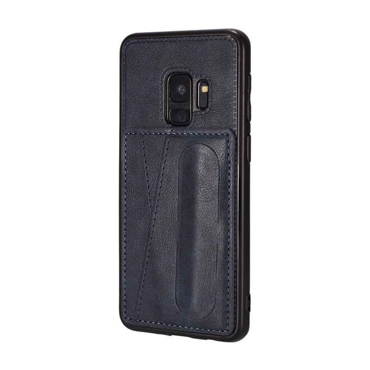 For Galaxy S9+ Shockproof PC + PU Protective Case with Spring Holder & Card Slot