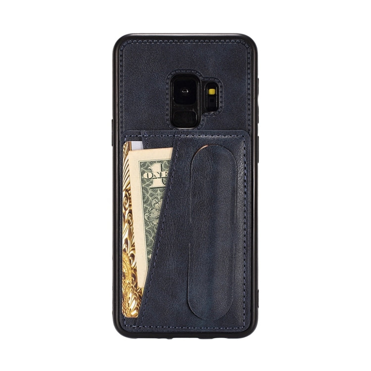 For Galaxy S9+ Shockproof PC + PU Protective Case with Spring Holder & Card Slot