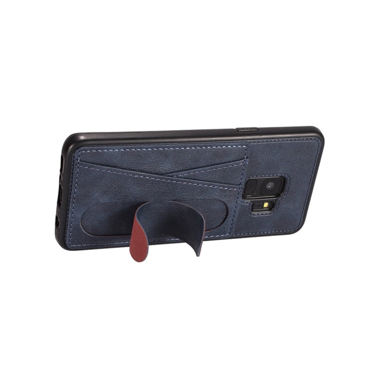For Galaxy S9+ Shockproof PC + PU Protective Case with Spring Holder & Card Slot
