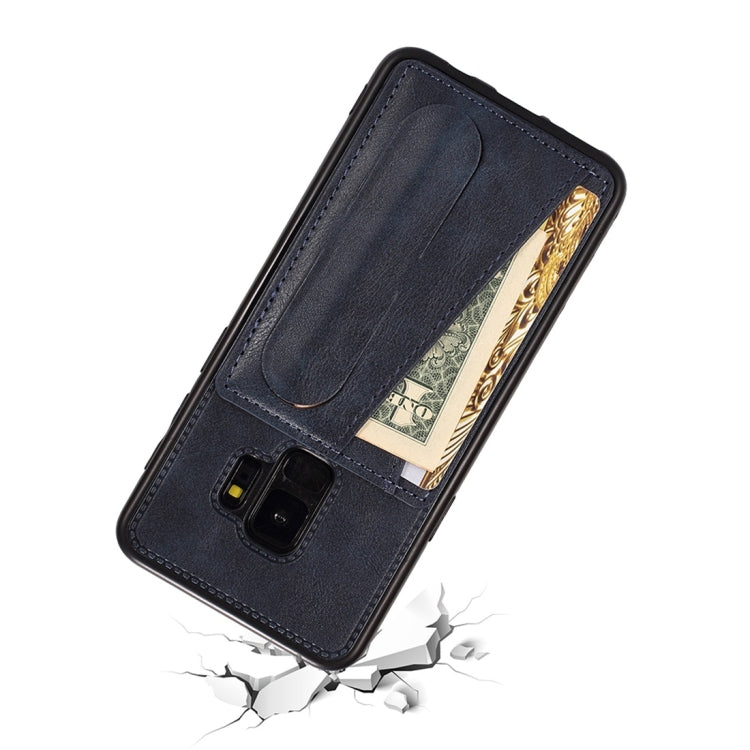 For Galaxy S9+ Shockproof PC + PU Protective Case with Spring Holder & Card Slot