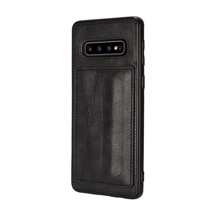 For Galaxy S10 Shockproof PC + PU Protective Case with Spring Holder & Card Slot