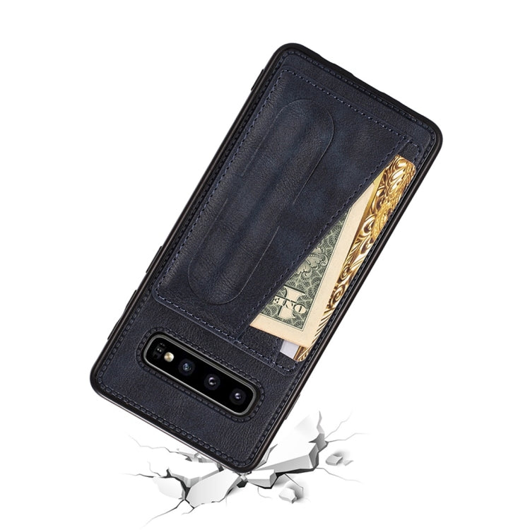 For Galaxy S10 Shockproof PC + PU Protective Case with Spring Holder & Card Slot