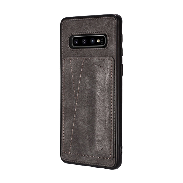 For Galaxy S10e Shockproof PC + PU Protective Case with Spring Holder & Card Slot