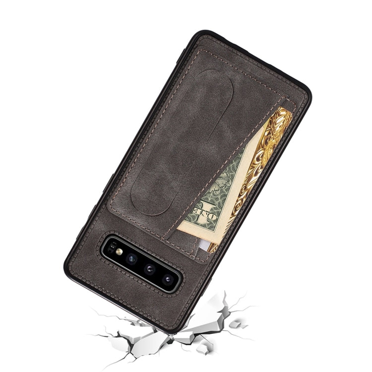 For Galaxy S10e Shockproof PC + PU Protective Case with Spring Holder & Card Slot