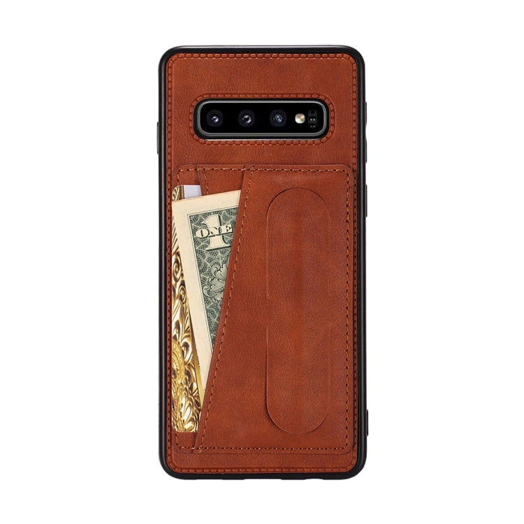 For Galaxy S10e Shockproof PC + PU Protective Case with Spring Holder & Card Slot