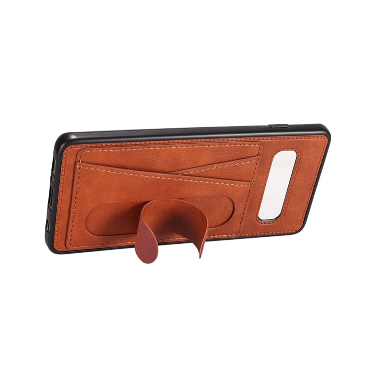 For Galaxy S10e Shockproof PC + PU Protective Case with Spring Holder & Card Slot