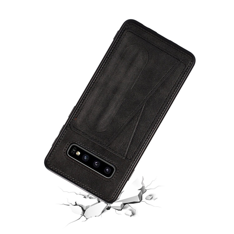 For Galaxy S10e Shockproof PC + PU Protective Case with Spring Holder & Card Slot
