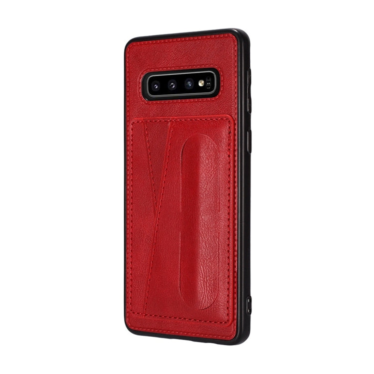 For Galaxy S10e Shockproof PC + PU Protective Case with Spring Holder & Card Slot