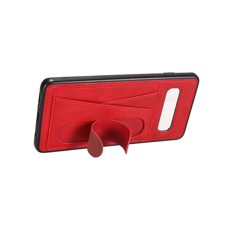 For Galaxy S10e Shockproof PC + PU Protective Case with Spring Holder & Card Slot