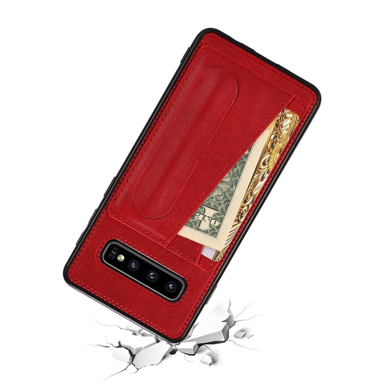 For Galaxy S10e Shockproof PC + PU Protective Case with Spring Holder & Card Slot