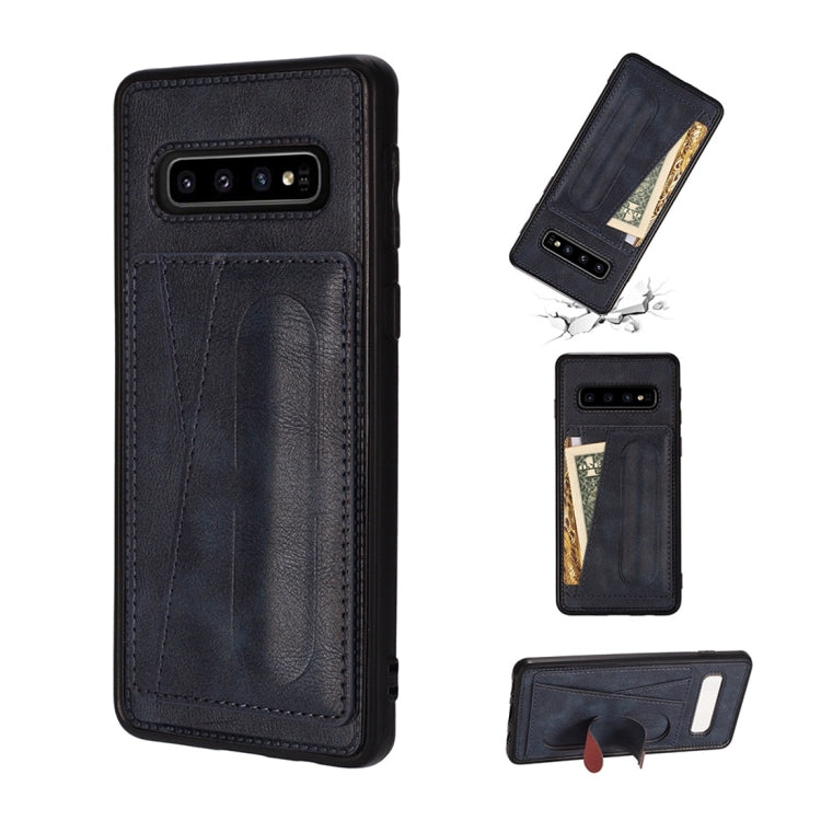 For Galaxy S10e Shockproof PC + PU Protective Case with Spring Holder & Card Slot