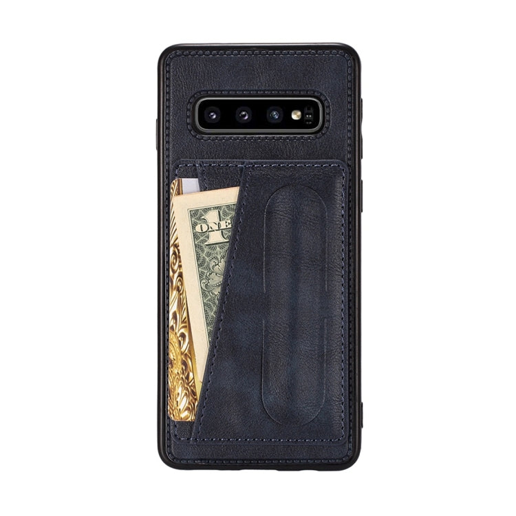 For Galaxy S10e Shockproof PC + PU Protective Case with Spring Holder & Card Slot