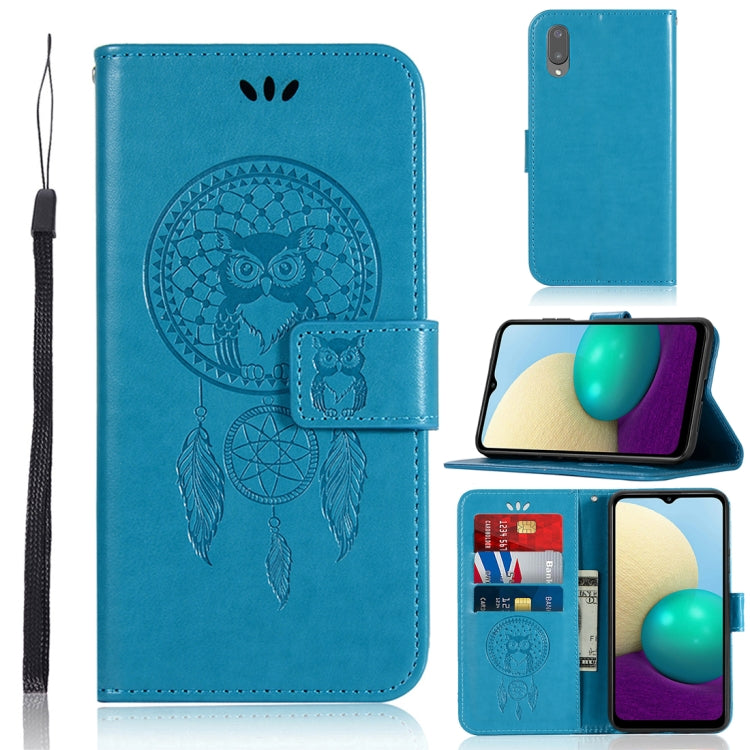 For Samsung Galaxy A02 (EU Version) Wind Chime Owl Embossing Pattern Horizontal Flip Leather Case with Holder & Card Slots & Wallet
