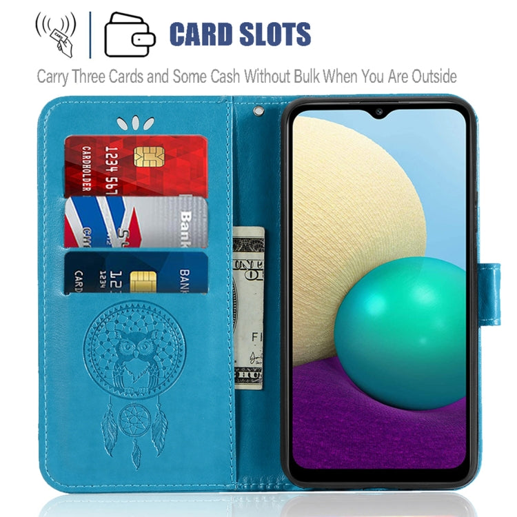 For Samsung Galaxy A02 (EU Version) Wind Chime Owl Embossing Pattern Horizontal Flip Leather Case with Holder & Card Slots & Wallet