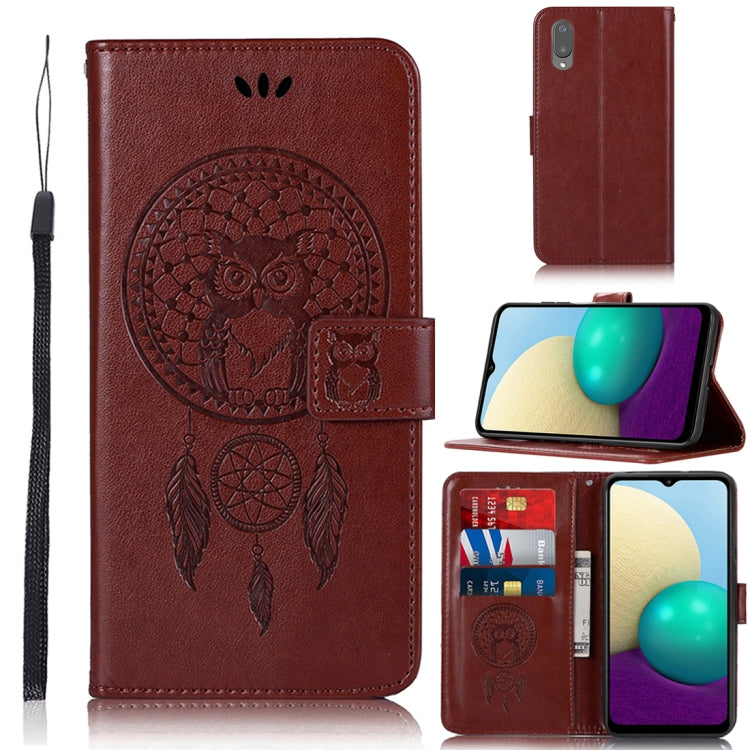 For Samsung Galaxy A02 (EU Version) Wind Chime Owl Embossing Pattern Horizontal Flip Leather Case with Holder & Card Slots & Wallet