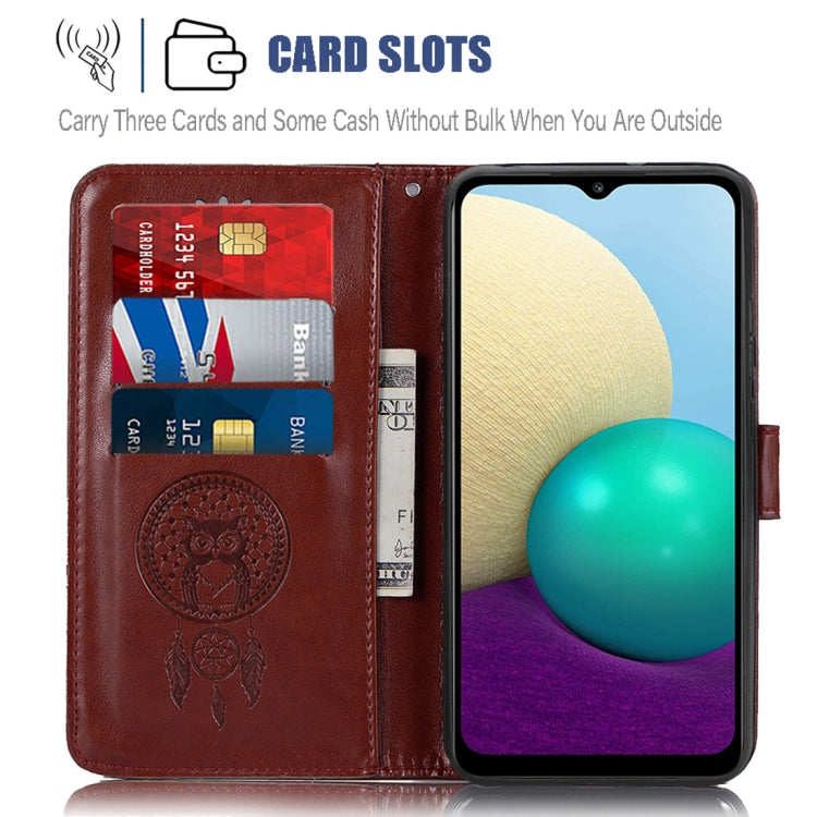 For Samsung Galaxy A02 (EU Version) Wind Chime Owl Embossing Pattern Horizontal Flip Leather Case with Holder & Card Slots & Wallet
