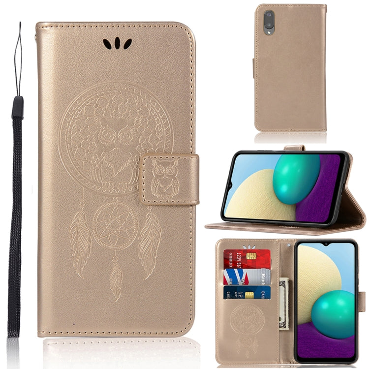 For Samsung Galaxy A02 (EU Version) Wind Chime Owl Embossing Pattern Horizontal Flip Leather Case with Holder & Card Slots & Wallet