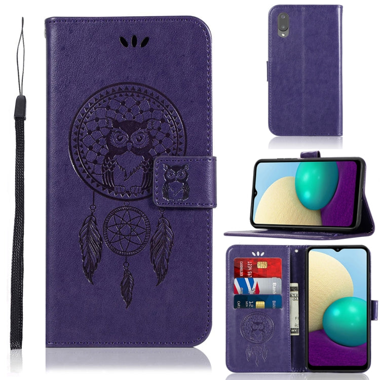 For Samsung Galaxy A02 (EU Version) Wind Chime Owl Embossing Pattern Horizontal Flip Leather Case with Holder & Card Slots & Wallet