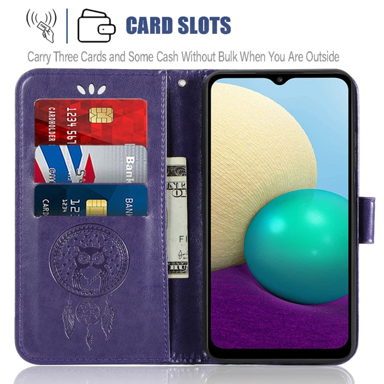 For Samsung Galaxy A02 (EU Version) Wind Chime Owl Embossing Pattern Horizontal Flip Leather Case with Holder & Card Slots & Wallet