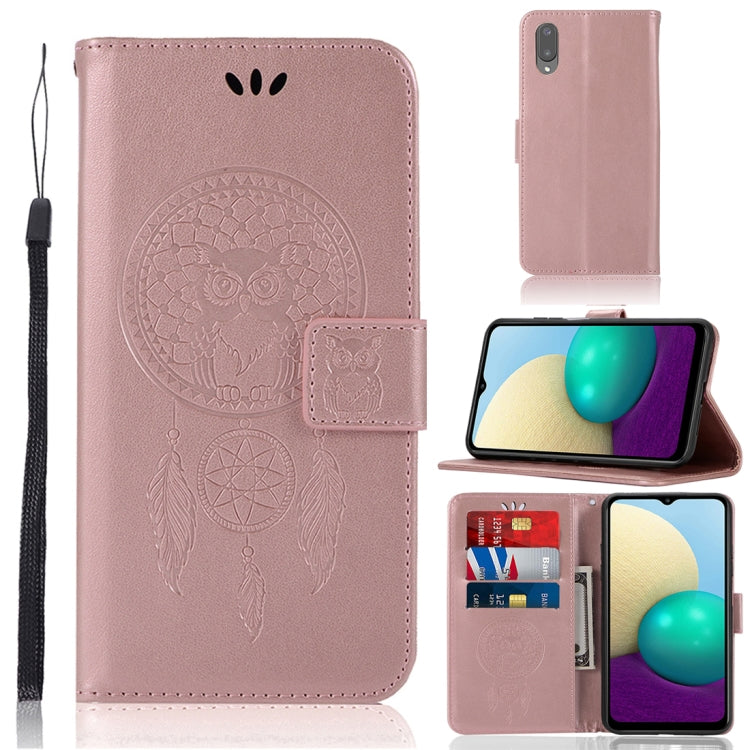 For Samsung Galaxy A02 (EU Version) Wind Chime Owl Embossing Pattern Horizontal Flip Leather Case with Holder & Card Slots & Wallet