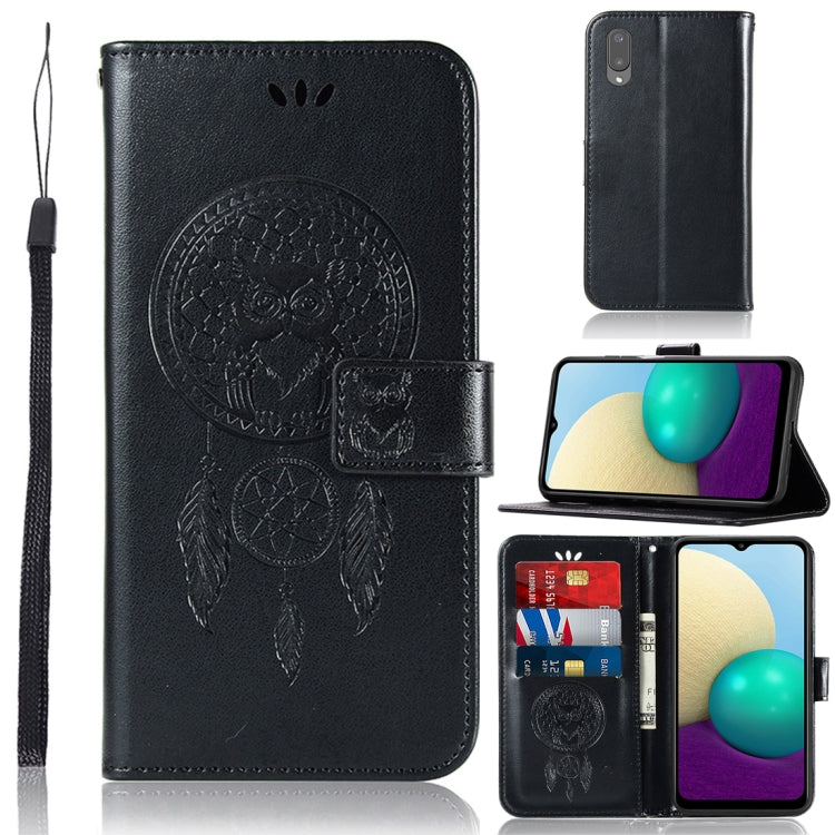 For Samsung Galaxy A02 (EU Version) Wind Chime Owl Embossing Pattern Horizontal Flip Leather Case with Holder & Card Slots & Wallet