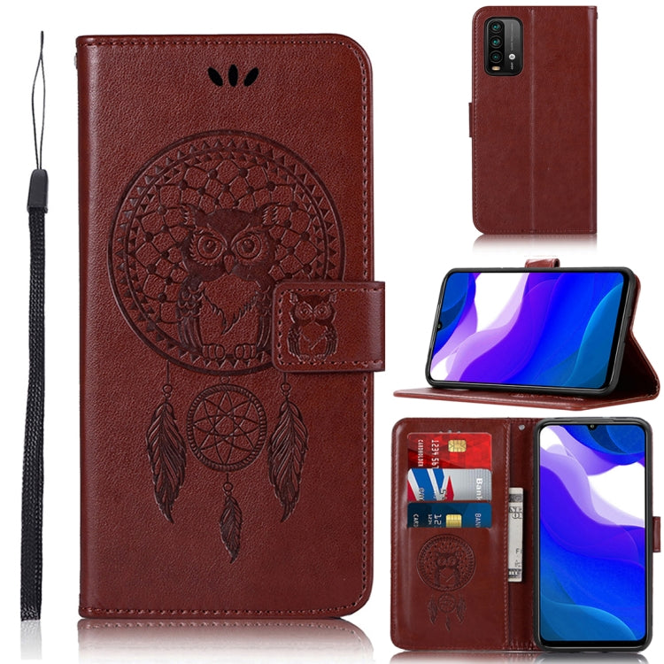 For Xiaomi Redmi Note 9 4G Wind Chime Owl Embossing Pattern Horizontal Flip Leather Case with Holder & Card Slots & Wallet