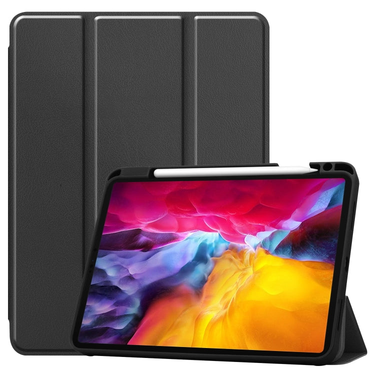 For iPad Pro 11 2022 / 2021 Pure Color Horizontal Flip TPU + PU Leather Tablet Case with Three-folding Holder & Sleep / Wake-up Function & Pen Slot