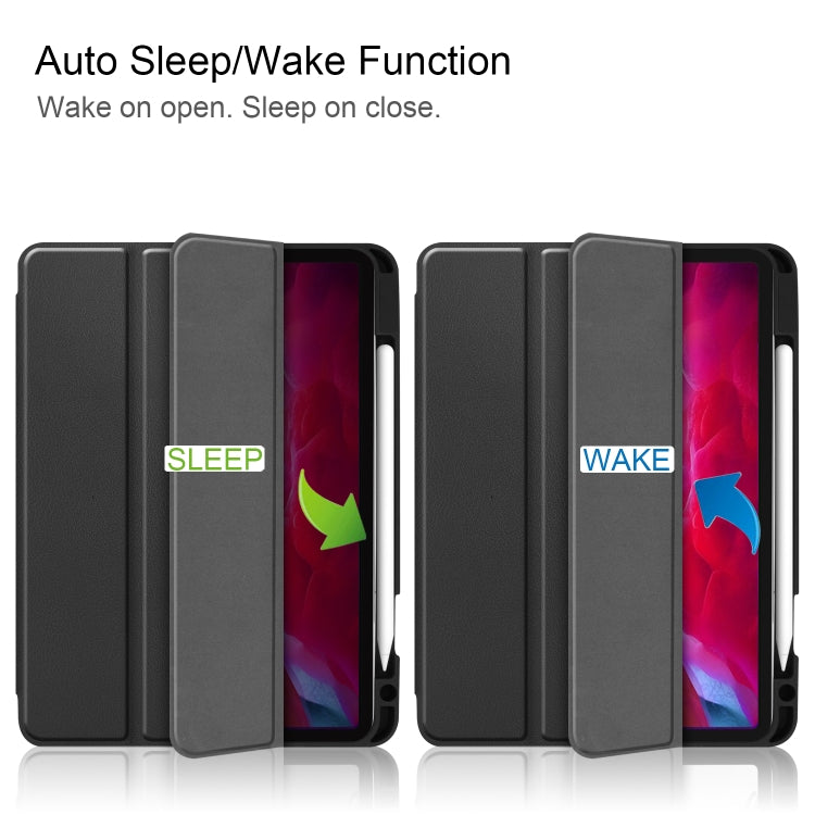 For iPad Pro 11 2022 / 2021 Pure Color Horizontal Flip TPU + PU Leather Tablet Case with Three-folding Holder & Sleep / Wake-up Function & Pen Slot