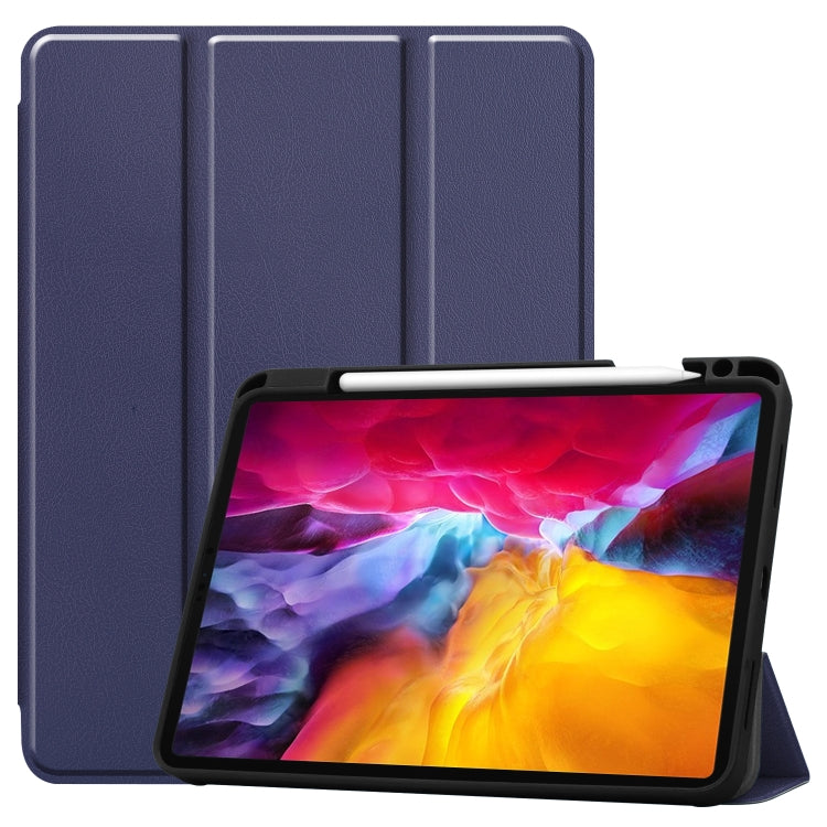 For iPad Pro 11 2022 / 2021 Pure Color Horizontal Flip TPU + PU Leather Tablet Case with Three-folding Holder & Sleep / Wake-up Function & Pen Slot