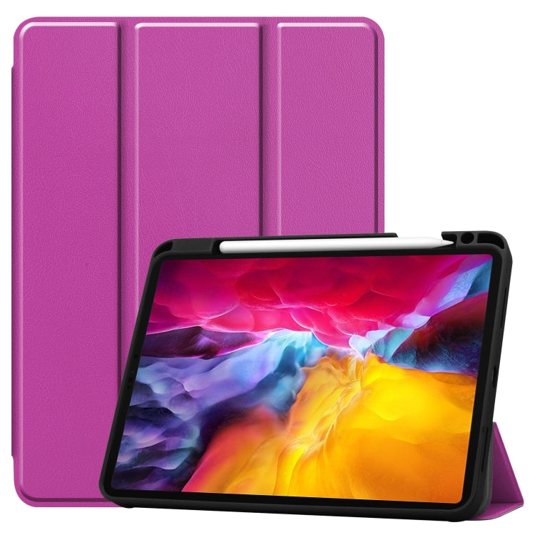 For iPad Pro 11 2022 / 2021 Pure Color Horizontal Flip TPU + PU Leather Tablet Case with Three-folding Holder & Sleep / Wake-up Function & Pen Slot