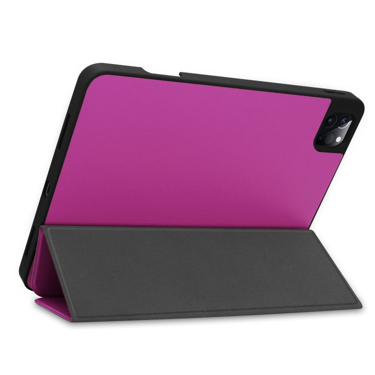 For iPad Pro 11 2022 / 2021 Pure Color Horizontal Flip TPU + PU Leather Tablet Case with Three-folding Holder & Sleep / Wake-up Function & Pen Slot