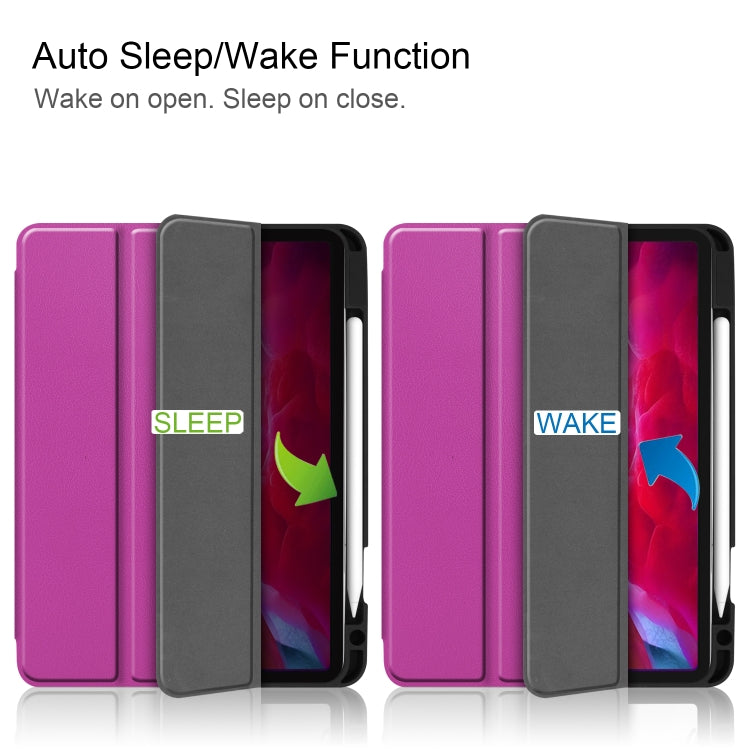 For iPad Pro 11 2022 / 2021 Pure Color Horizontal Flip TPU + PU Leather Tablet Case with Three-folding Holder & Sleep / Wake-up Function & Pen Slot