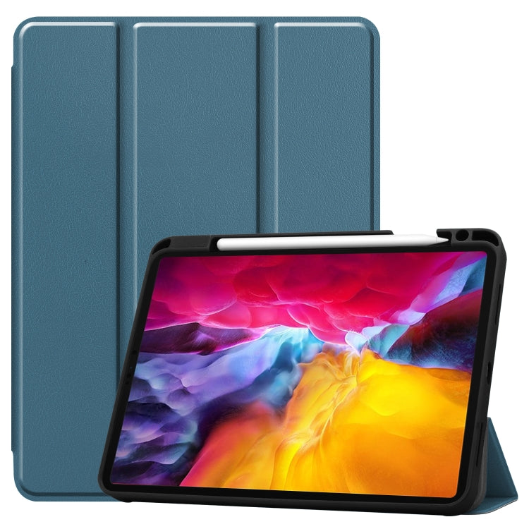 For iPad Pro 11 2022 / 2021 Pure Color Horizontal Flip TPU + PU Leather Tablet Case with Three-folding Holder & Sleep / Wake-up Function & Pen Slot