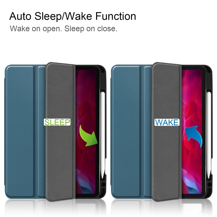 For iPad Pro 11 2022 / 2021 Pure Color Horizontal Flip TPU + PU Leather Tablet Case with Three-folding Holder & Sleep / Wake-up Function & Pen Slot