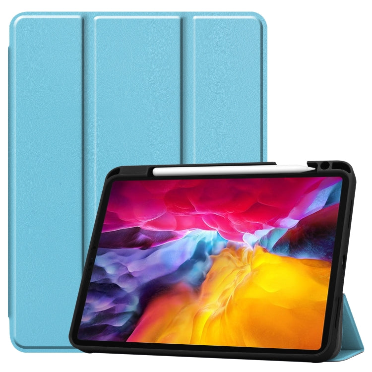 For iPad Pro 11 2022 / 2021 Pure Color Horizontal Flip TPU + PU Leather Tablet Case with Three-folding Holder & Sleep / Wake-up Function & Pen Slot