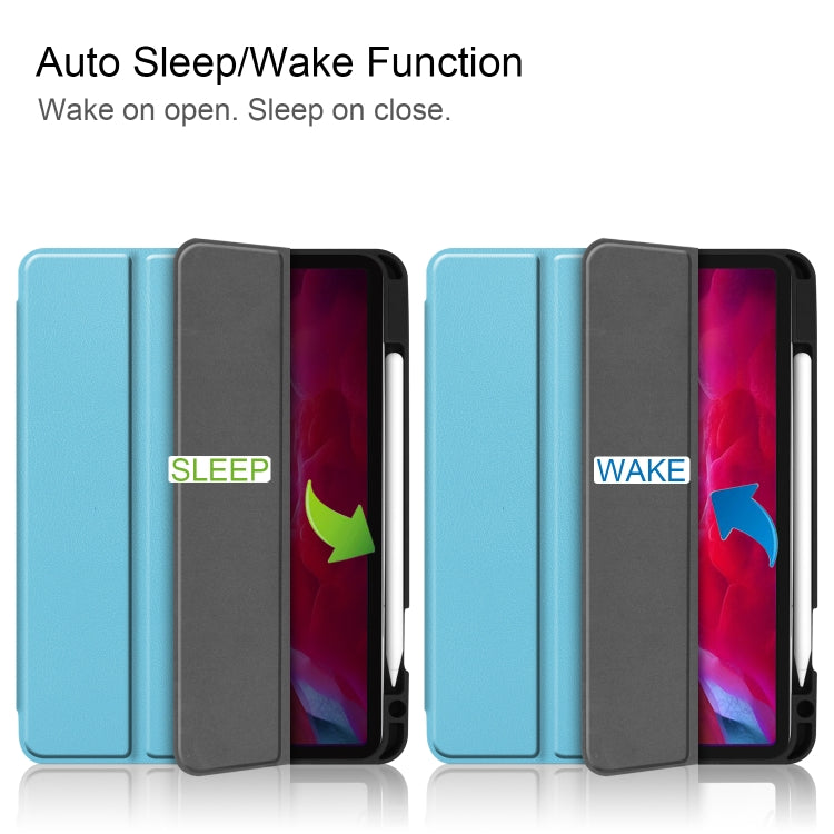 For iPad Pro 11 2022 / 2021 Pure Color Horizontal Flip TPU + PU Leather Tablet Case with Three-folding Holder & Sleep / Wake-up Function & Pen Slot